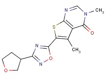 3,5-dimethyl-6-[3-(tetrahydrofuran-3-yl)-1,2,4-oxadiazol-5-yl]thieno[2,3-d]pyrimidin-4(3H)-one