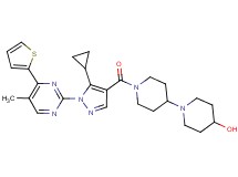 1'-({5-cyclopropyl-1-[5-methyl-4-(2-thienyl)-2-pyrimidinyl]-1H-pyrazol-4-yl}carbonyl)-1,4'-bipiperidin-4-ol