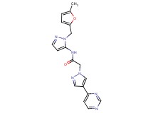 N-{1-[(5-methyl-2-furyl)methyl]-1H-pyrazol-5-yl}-2-(4-pyrimidin-4-yl-1H-pyrazol-1-yl)acetamide