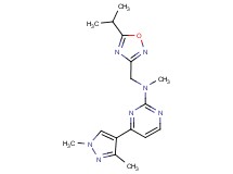 4-(1,3-dimethyl-1H-pyrazol-4-yl)-N-[(5-isopropyl-1,2,4-oxadiazol-3-yl)methyl]-N-methylpyrimidin-2-amine