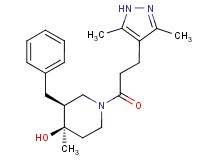 (3S*,4R*)-3-benzyl-1-[3-(3,5-dimethyl-1H-pyrazol-4-yl)propanoyl]-4-methylpiperidin-4-ol