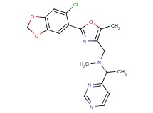 N-{[2-(6-chloro-1,3-benzodioxol-5-yl)-5-methyl-1,3-oxazol-4-yl]methyl}-N-methyl-1-(4-pyrimidinyl)ethanamine