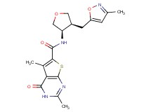 2,5-dimethyl-N-{(3R*,4S*)-4-[(3-methylisoxazol-5-yl)methyl]tetrahydrofuran-3-yl}-4-oxo-3,4-dihydrothieno[2,3-d]pyrimidine-6-carboxamide