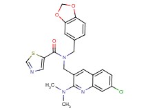 N-(1,3-benzodioxol-5-ylmethyl)-N-{[7-chloro-2-(dimethylamino)-3-quinolinyl]methyl}-1,3-thiazole-5-carboxamide