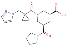 (3S*,5R*)-1-{[1-(1H-pyrazol-1-ylmethyl)cyclopropyl]carbonyl}-5-(1-pyrrolidinylcarbonyl)-3-piperidinecarboxylic acid
