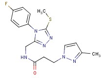 N-{[4-(4-fluorophenyl)-5-(methylthio)-4H-1,2,4-triazol-3-yl]methyl}-3-(3-methyl-1H-pyrazol-1-yl)propanamide