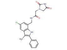 N-[(5-chloro-3-methyl-2-phenyl-1H-indol-7-yl)methyl]-2-(2,4-dioxoimidazolidin-1-yl)acetamide