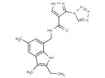 N-[(2-ethyl-3,5-dimethyl-1H-indol-7-yl)methyl]-3-(1H-tetrazol-1-yl)-1H-pyrazole-4-carboxamide