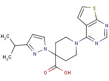 4-(3-isopropyl-1H-pyrazol-1-yl)-1-thieno[2,3-d]pyrimidin-4-ylpiperidine-4-carboxylic acid