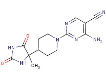 4-amino-2-[4-(4-methyl-2,5-dioxoimidazolidin-4-yl)piperidin-1-yl]pyrimidine-5-carbonitrile