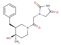 1-{2-[(3S*,4R*)-3-benzyl-4-hydroxy-4-methyl-1-piperidinyl]-2-oxoethyl}-2,4-imidazolidinedione