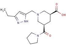 (3S*,5R*)-1-[(3-ethyl-1H-pyrazol-5-yl)methyl]-5-(1-pyrrolidinylcarbonyl)-3-piperidinecarboxylic acid