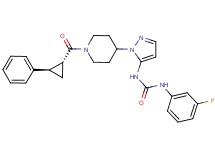 N-(3-fluorophenyl)-N'-[1-(1-{[(1R*,2R*)-2-phenylcyclopropyl]carbonyl}-4-piperidinyl)-1H-pyrazol-5-yl]urea