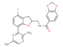 N-{[7-(3,6-dimethyl-2-pyrazinyl)-4-fluoro-2,3-dihydro-1-benzofuran-2-yl]methyl}-1,3-benzodioxole-5-carboxamide