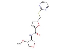 N-[(3S*,4R*)-4-methoxytetrahydrofuran-3-yl]-5-[(pyrimidin-2-ylthio)methyl]-2-furamide