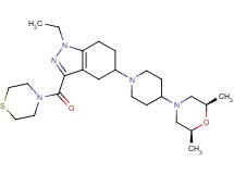 5-{4-[(2R*,6S*)-2,6-dimethyl-4-morpholinyl]-1-piperidinyl}-1-ethyl-3-(4-thiomorpholinylcarbonyl)-4,5,6,7-tetrahydro-1H-indazole