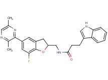 N-{[5-(3,6-dimethyl-2-pyrazinyl)-7-fluoro-2,3-dihydro-1-benzofuran-2-yl]methyl}-3-(1H-indol-3-yl)propanamide