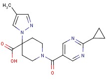1-[(2-cyclopropylpyrimidin-5-yl)carbonyl]-4-(4-methyl-1H-pyrazol-1-yl)piperidine-4-carboxylic acid