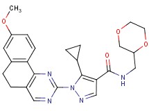5-cyclopropyl-N-(1,4-dioxan-2-ylmethyl)-1-(8-methoxy-5,6-dihydrobenzo[h]quinazolin-2-yl)-1H-pyrazole-4-carboxamide