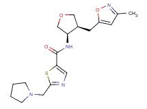 N-{(3R*,4S*)-4-[(3-methylisoxazol-5-yl)methyl]tetrahydrofuran-3-yl}-2-(pyrrolidin-1-ylmethyl)-1,3-thiazole-5-carboxamide