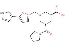 (3S*,5S*)-1-{[5-(1H-pyrazol-3-yl)-2-furyl]methyl}-5-(1-pyrrolidinylcarbonyl)-3-piperidinecarboxylic acid