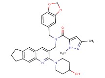 N-(1,3-benzodioxol-5-ylmethyl)-N-{[2-(4-hydroxy-1-piperidinyl)-7,8-dihydro-6H-cyclopenta[g]quinolin-3-yl]methyl}-1,3-dimethyl-1H-pyrazole-5-carboxamide