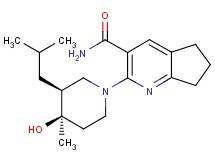 2-[(3S*,4R*)-4-hydroxy-3-isobutyl-4-methylpiperidin-1-yl]-6,7-dihydro-5H-cyclopenta[b]pyridine-3-carboxamide