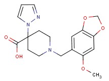 1-[(6-methoxy-1,3-benzodioxol-5-yl)methyl]-4-(1H-pyrazol-1-yl)piperidine-4-carboxylic acid