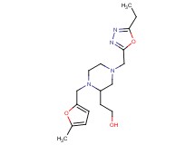 2-{4-[(5-ethyl-1,3,4-oxadiazol-2-yl)methyl]-1-[(5-methyl-2-furyl)methyl]-2-piperazinyl}ethanol