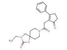 3-ethyl-8-[(5-oxo-2-phenylcyclopent-1-en-1-yl)acetyl]-1-oxa-3,8-diazaspiro[4.5]decan-2-one