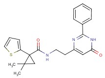 2,2-dimethyl-N-[2-(6-oxo-2-phenyl-1,6-dihydropyrimidin-4-yl)ethyl]-1-(2-thienyl)cyclopropanecarboxamide