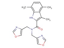 3,4,7-trimethyl-N,N-bis(1,3-oxazol-4-ylmethyl)-1H-indole-2-carboxamide