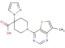 1-(7-methylthieno[3,2-d]pyrimidin-4-yl)-4-(1H-pyrazol-1-yl)piperidine-4-carboxylic acid