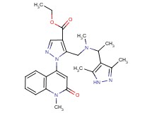 ethyl 5-{[[1-(3,5-dimethyl-1H-pyrazol-4-yl)ethyl](methyl)amino]methyl}-1-(1-methyl-2-oxo-1,2-dihydro-4-quinolinyl)-1H-pyrazole-4-carboxylate