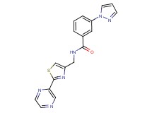N-[(2-pyrazin-2-yl-1,3-thiazol-4-yl)methyl]-3-(1H-pyrazol-1-yl)benzamide