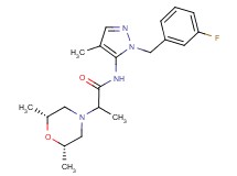 2-[(2R*,6S*)-2,6-dimethylmorpholin-4-yl]-N-[1-(3-fluorobenzyl)-4-methyl-1H-pyrazol-5-yl]propanamide
