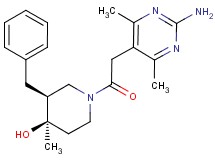 (3S*,4R*)-1-[(2-amino-4,6-dimethylpyrimidin-5-yl)acetyl]-3-benzyl-4-methylpiperidin-4-ol