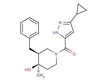 (3S*,4R*)-3-benzyl-1-[(3-cyclopropyl-1H-pyrazol-5-yl)carbonyl]-4-methyl-4-piperidinol