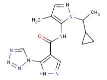 N-[1-(1-cyclopropylethyl)-4-methyl-1H-pyrazol-5-yl]-5-(1H-tetrazol-1-yl)-1H-pyrazole-4-carboxamide