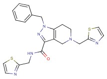 1-benzyl-N,5-bis(1,3-thiazol-2-ylmethyl)-4,5,6,7-tetrahydro-1H-pyrazolo[4,3-c]pyridine-3-carboxamide