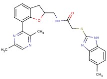N-{[7-(3,6-dimethyl-2-pyrazinyl)-2,3-dihydro-1-benzofuran-2-yl]methyl}-2-[(5-methyl-1H-benzimidazol-2-yl)thio]acetamide