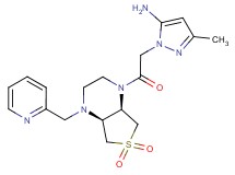 1-{2-[(4aS*,7aR*)-6,6-dioxido-4-(pyridin-2-ylmethyl)hexahydrothieno[3,4-b]pyrazin-1(2H)-yl]-2-oxoethyl}-3-methyl-1H-pyrazol-5-amine