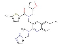 5-methyl-N-({6-methyl-2-[methyl(1H-pyrazol-5-ylmethyl)amino]-3-quinolinyl}methyl)-N-(tetrahydro-2-furanylmethyl)-2-thiophenecarboxamide