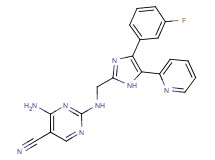 4-amino-2-({[4-(3-fluorophenyl)-5-pyridin-2-yl-1H-imidazol-2-yl]methyl}amino)pyrimidine-5-carbonitrile