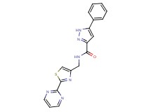 5-phenyl-N-[(2-pyrimidin-2-yl-1,3-thiazol-4-yl)methyl]-1H-pyrazole-3-carboxamide