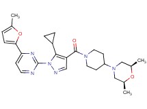 (2R*,6S*)-4-[1-({5-cyclopropyl-1-[4-(5-methyl-2-furyl)-2-pyrimidinyl]-1H-pyrazol-4-yl}carbonyl)-4-piperidinyl]-2,6-dimethylmorpholine