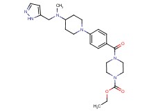 ethyl 4-(4-{4-[methyl(1H-pyrazol-5-ylmethyl)amino]-1-piperidinyl}benzoyl)-1-piperazinecarboxylate