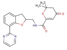 2,2-dimethyl-4-oxo-N-{[7-(2-pyrimidinyl)-2,3-dihydro-1-benzofuran-2-yl]methyl}-3,4-dihydro-2H-pyran-6-carboxamide