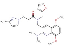 N-{[2-(dimethylamino)-5,8-dimethoxy-3-quinolinyl]methyl}-N-(2-furylmethyl)-3-(3-methyl-1H-pyrazol-1-yl)propanamide